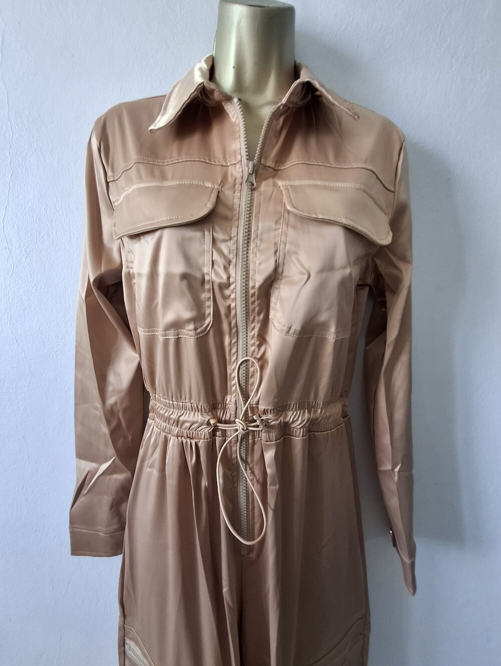 Utility Drawstring Jumpsuit - Tan - Picture 2 of 3
